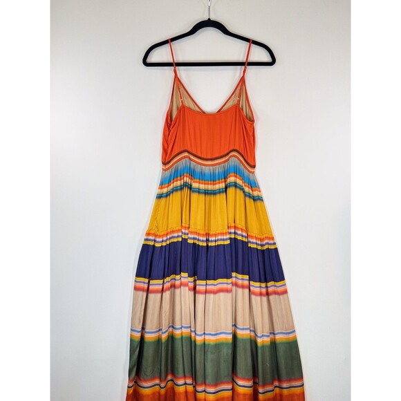 Anthropologie Tanvi Kedia Dress Orange V Neck Midi Striped Tiered Flowy Small - Picture 8 of 12